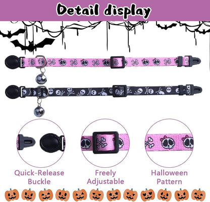 Cat Collar Breakaway with Bells, Kitten Collar Outfit Adjustable for Girl Boy Small Pet Puppy Bunny, Cute Costume Accessory with Safety Release Buckle (Skull)