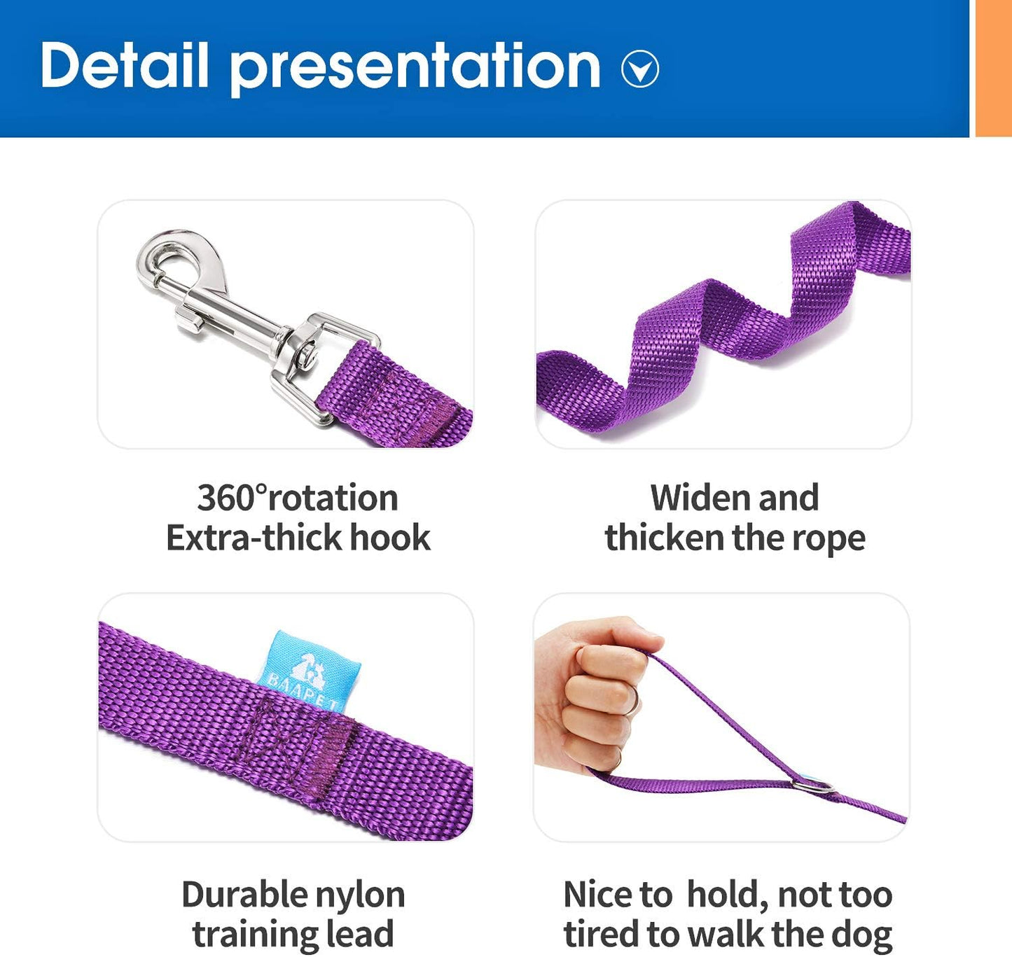 15/20/30/50/100 Ft Long Dog Training Leash with Clickers for Small, Medium and Large Dogs or Cats (30 Feet, Purple)
