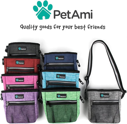 Dog Treat Pouch, Pet Treat Pouch for Training, Dog Walking Bag Holder for Kibbles, Pet Food Toy, Dog Trainer Essentials Supplies, Poop Bag Dispenser, 3 Ways to Wear (Purple)