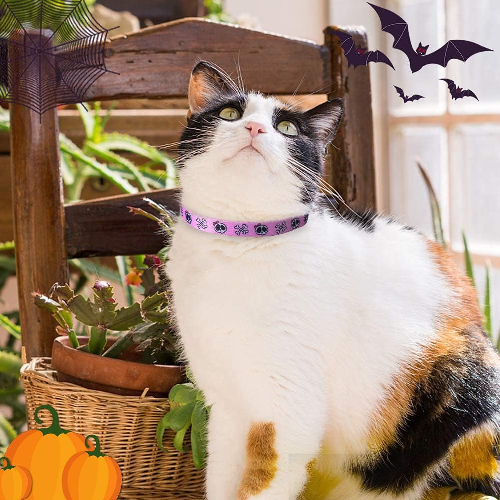 Cat Collar Breakaway with Bells, Kitten Collar Outfit Adjustable for Girl Boy Small Pet Puppy Bunny, Cute Costume Accessory with Safety Release Buckle (Skull)