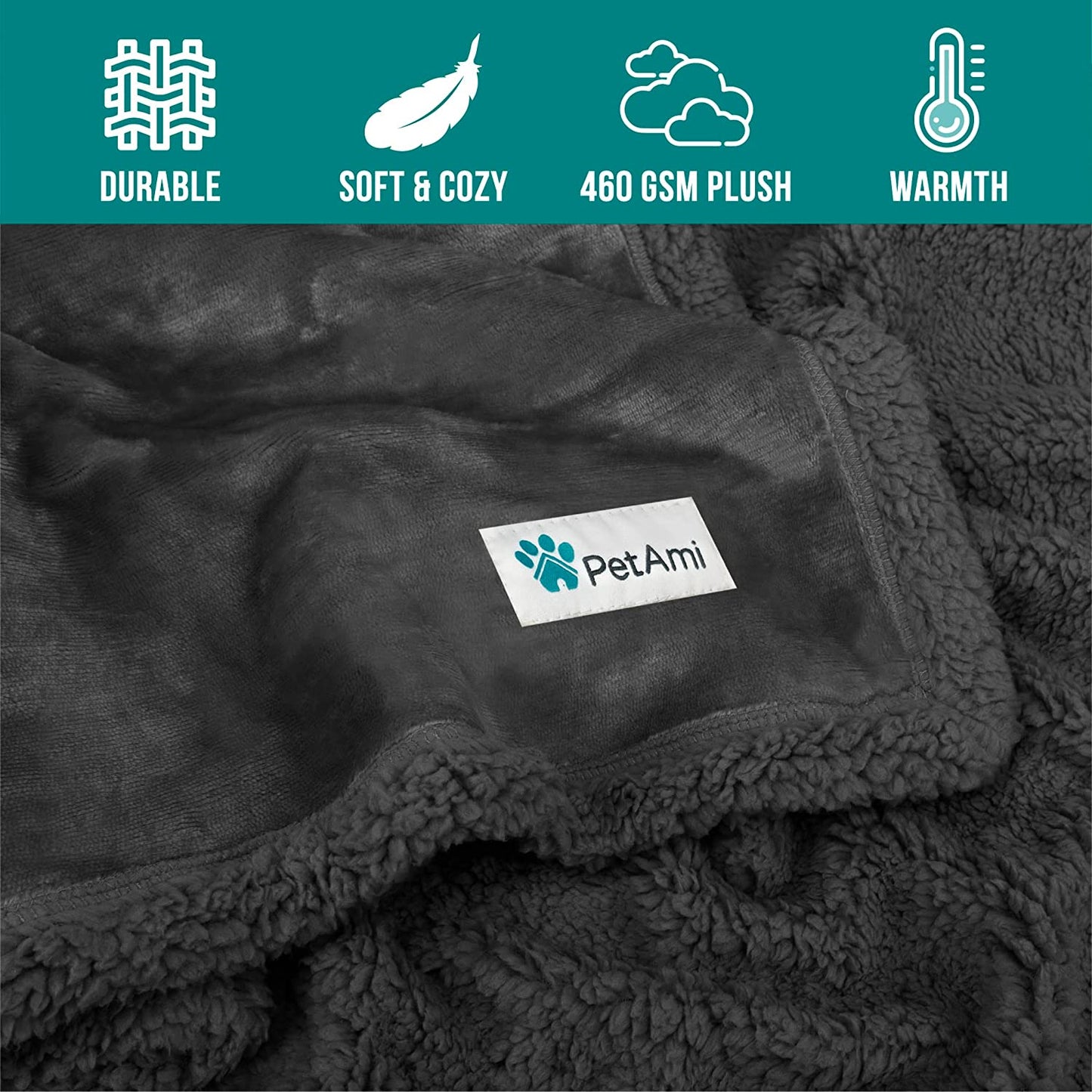 Dog Blanket for Medium Large Dogs and Pets, Soft Sherpa Fleece Pet Blanket Throw Cats Puppies, Reversible Plush Couch Cover Protector Sofa Bed Car Seat, Machine Washable, 80X60, Solid Dark Gray